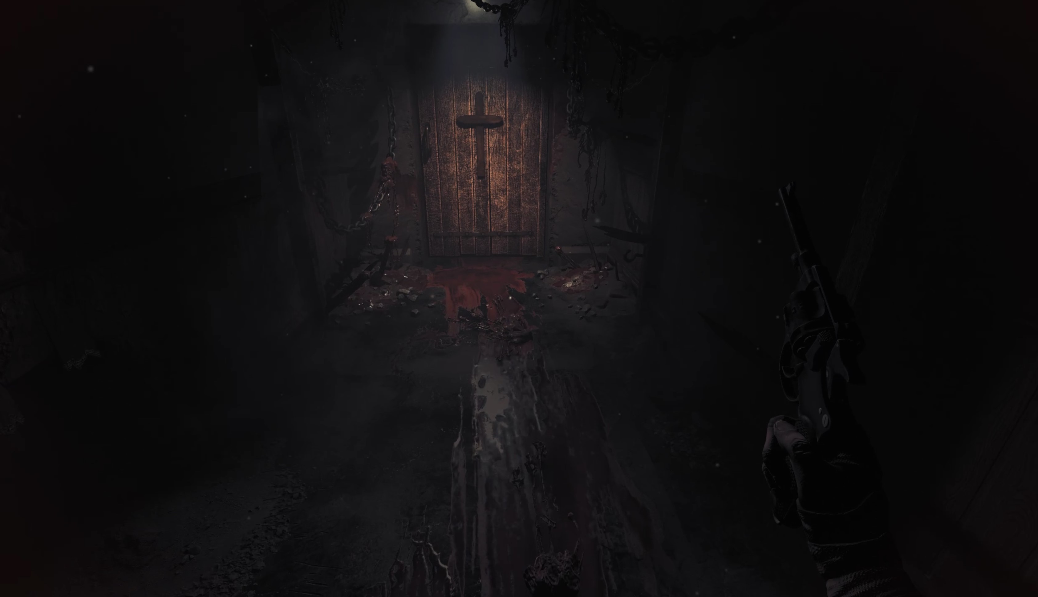 Porte de chapelle tachée de sang dans le bunker