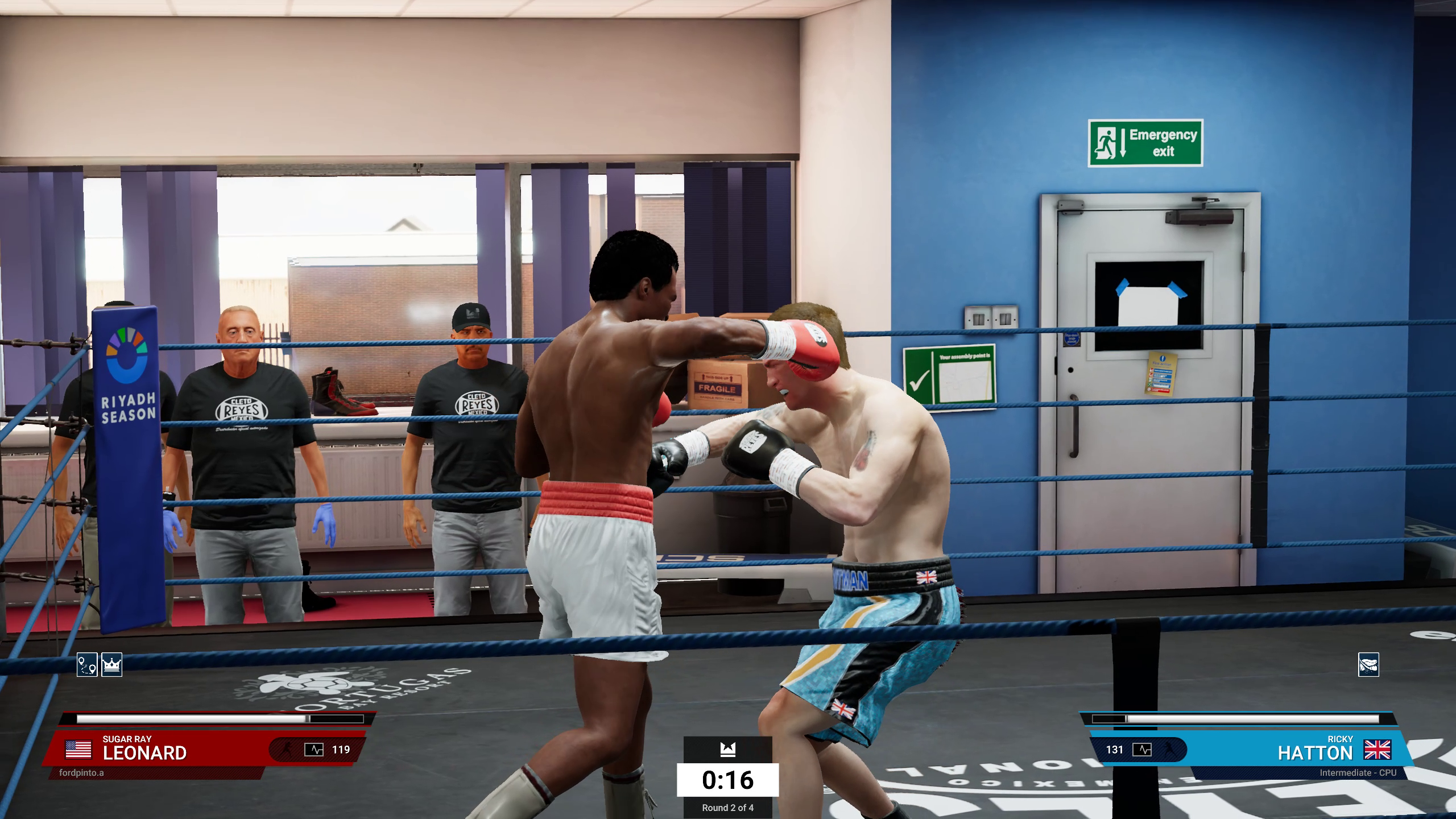 Des boxeurs incontestés s’entraînent sur un ring de gym.